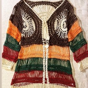 Long vintage woven cardigan